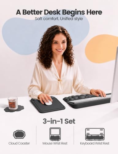 Vaydeer Keyboard Riser and Mouse Pad with Wrist Rest Set, Coaster Included