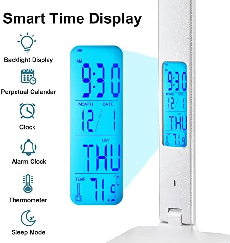 LAOPAO Desk Lamp with Wireless Charger: USB Charging Port, Table Lamp with Clock, Desk Lamps for Home Office College Dorm Room Essentials