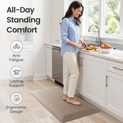 1" Extra Thick Anti Fatigue Kitchen Mats for Floor Standing Desk Mat, Khaki