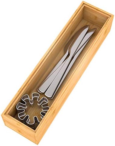 Stackable Utensil Drawer Organizer, Bamboo Kitchen Flatware Holder 12"x 3"