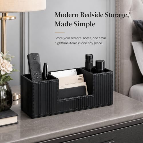 GORESE Pen Holder for Desk, PU Leather Desk Organizer for Office, Black