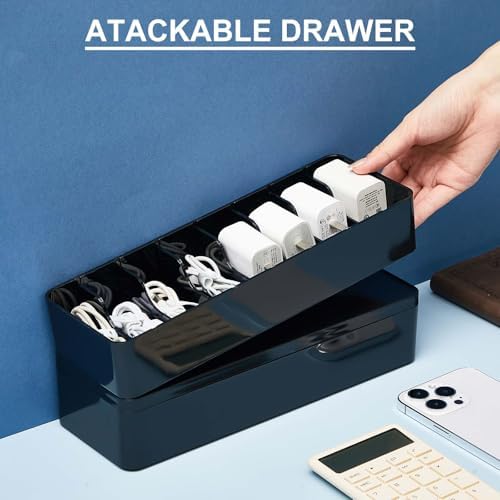 Tatuo Cord Organizer Box with Lid, Black, 1 Pack