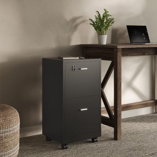 Lavish Home 2-Drawer Wooden File Cabinet with Lock, Black, 16” x 27”