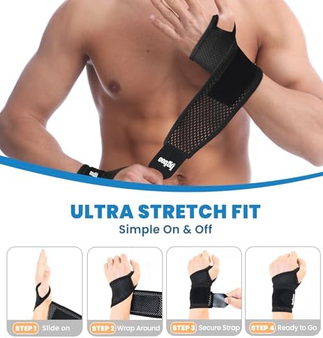 2-Pack Ultra-Thin Wrist Braces, Breathable Comfort Mesh Fabric Support for Pain Relief - Ideal for Carpal Tunnel, Tendonitis, Sports, Fitness and Daily Use - Adjustable Wrist Support (Black)