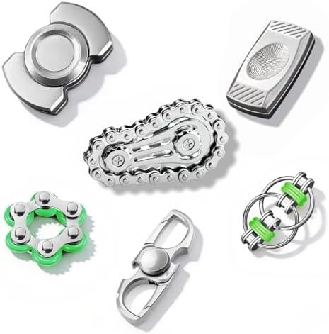 6Pcs Silver Metal EDC Fidget Toys Bundle, Cool Sensory Desk Gadget Gifts for Adult Stress & Anxiety Relief