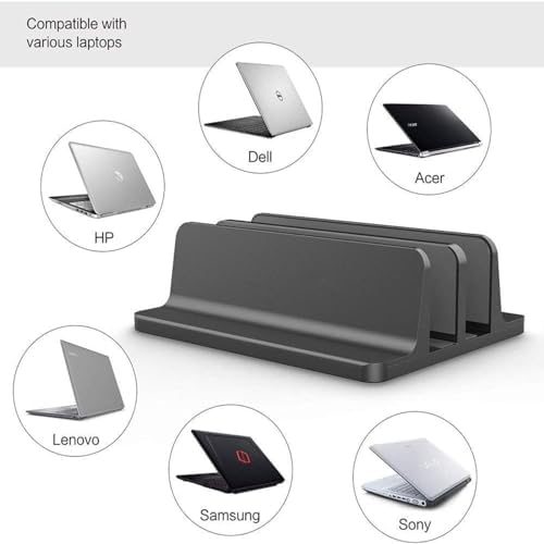 Universal Laptop Vertical Stand, Dual Desktop Adjustable Notebook Stand (up to 17.3 inches) for Samsung/HP/Dell/Chrome Book laptops (Black)