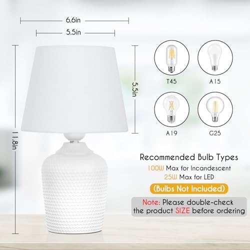 11.8’’ Small Table Lamps Set of 2 for Bedroom Kid’s Room Home Office, White