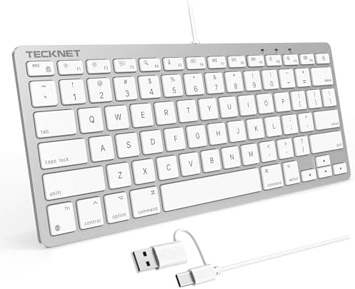 TECKNET Wired Keyboard for MacOS Devices with Dual Interface, Slim Mac Keyboard, Comfortable Ergonomic Typing Angle & Stable Connection for PC/Laptop, Compatible with MacBook, iMac, Mac mini/Pro