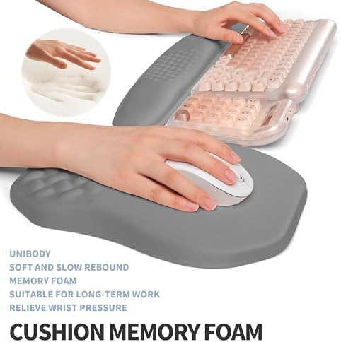2-in-1 Ergonomic Set, Wave Keyboard Wrist Rest and Massage Slope Mouse Pad Wrist Support, Rebound Memory Foam for Relieve Carpal Tunnel Syndrome and Wrist Pain (Dark Grey)
