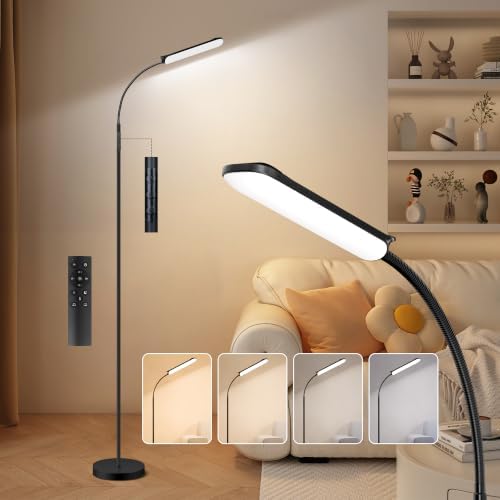 FRIDEKO HOME Floor Lamp for Living Room Over Chair Reading 18W 1800LM Black