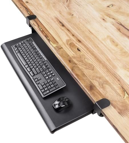 EHO Under Desk Keyboard Tray, Large 27.5" x 12.2" Slide-Out Clamp-On Drawer with Steel C-Clamps, Ergonomic Platform Fits Full-Size Keyboard and Mouse, Tool-Free Installation, TAA-Compliant