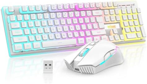 RedThunder K10 Wireless Gaming Keyboard and Mouse Combo, RGB Backlit Rechargeable 3800mAh Battery, Mechanical Feel Anti-ghosting Keyboard + 7D 3200DPI Mice for PC Gamer(White Pudding)