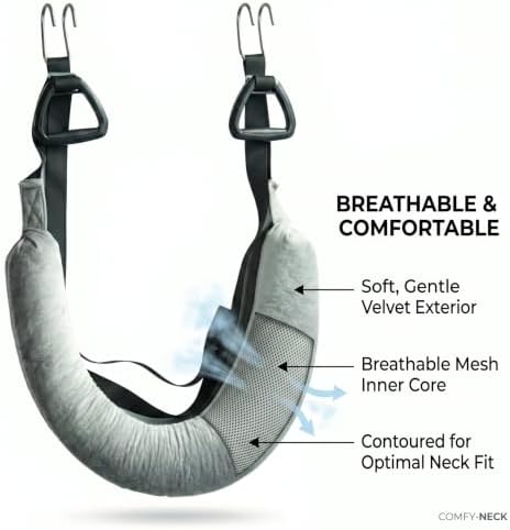 Neck Stretcher Cervical Traction: Cervical Neck Traction Device, Hanging Decompression Device with Wrist Straps & Hooks, Fits Home Pull-up Bars, Silver, One Size