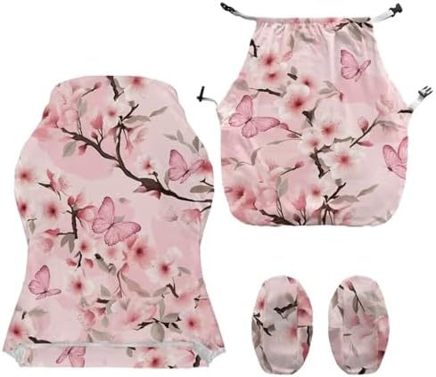Pink Flower Gaming Chair Cover Stretchable Game Chair Slipcovers with 2 Armrest Covers, Scratch-Proof Gamer Desk Chair Covers for Computer Office Seat