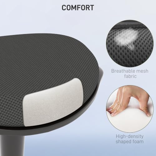 HOMCOM Standing Desk Chair Ergonomic Backless Stool 22.2-28.1 Inches Black
