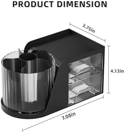 Marbrasse Desk Organizer with 2 Drawer, 360°Rotating Pen Holder, Desk Organizers and Accessories with 6 Slots Pencil Holder + 2 Drawer, Art Supply Storage Box Caddy for Office (Black)