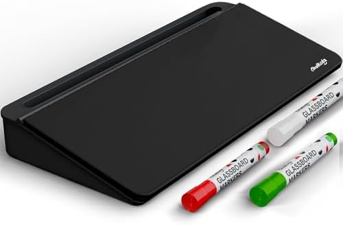 Chalkola Black Glass Desktop Whiteboard with Storage - Desk Organizer Buddy