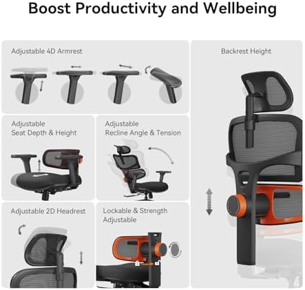 Newtral Ergonomic Office Chair - Home Office Desk Chair, Big and Tall Office Chair, Auto-Following Lumbar Support for Back Pain, Adjustable Seat Depth and Height (No Foot Rest + No Laptop Tray, Black)