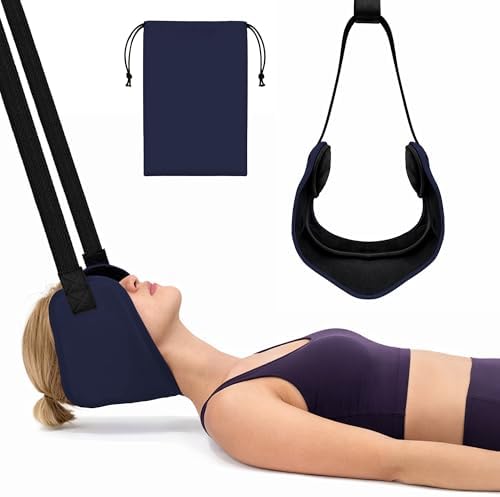 SPRING SEAON Neck Hammock Cervical Traction Device with Ear Pads, NavyBlue