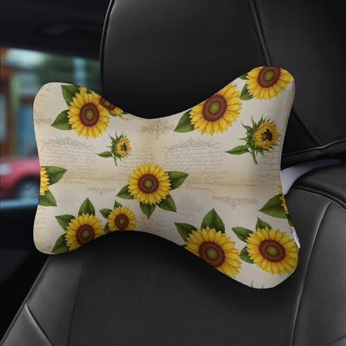 2 Pcs Ergonomic Car Neck Pillow Floral Sunflower Memory Foam Cervical Support for Neck Pain Relief Driving Travel