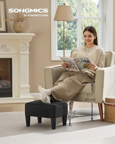 SONGMICS Foot Stool, Small Linen-Look Fabric Ottoman with Thick Cushion