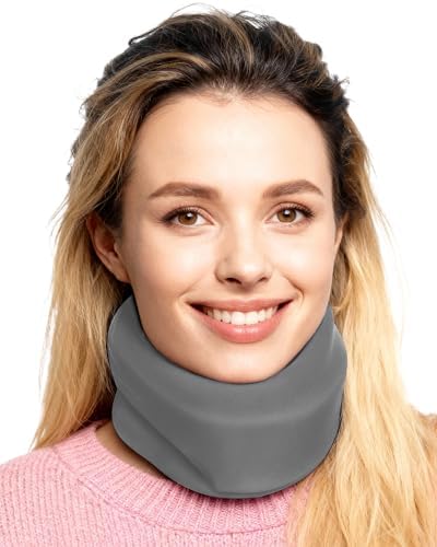 Heated Style Cervical Collar Neck Support Brace, Grey, Medium Size, Fits Neck Circumference 12.6-15.8 inches, Height 3.0-3.3 inches.