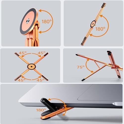 Portable Laptop Stand for Desk, Foldable Adjustable Computer Riser with Magnetic Phone Holder, Aluminum Laptop Stand Tablet Stand Mobile Phone Holder (Orange)