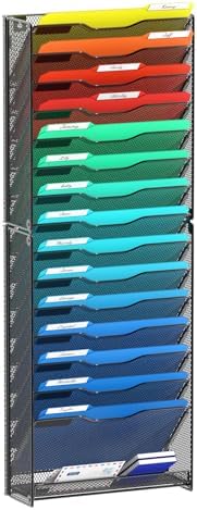 samstar 16 Tier Wall File Organizer Hanging Wall File Holder Wall Mount Paper Folder Organizer, Magazine Rack, Mesh Made,Black
