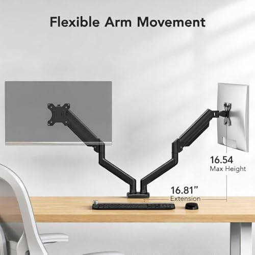 HUANUO Dual Monitor Mount for 2 Monitors up to 30 inches, Each Arm Holds Max 22lbs, Dual Monitor Stand with Advanced System, Height-Adjustable/Tilt/Swivel/Rotate, VESA Standard 75mm or 100mm