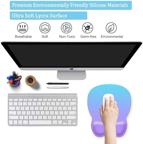 Mouse Pad with Support, Ergonomic Mouse Pad with Gel Wrist Rest Support Middle Concave Design, Comfortable Mousepad with Non-Slip PU Base for Home Office Working Studying (11 Purple Blue Gradient)
