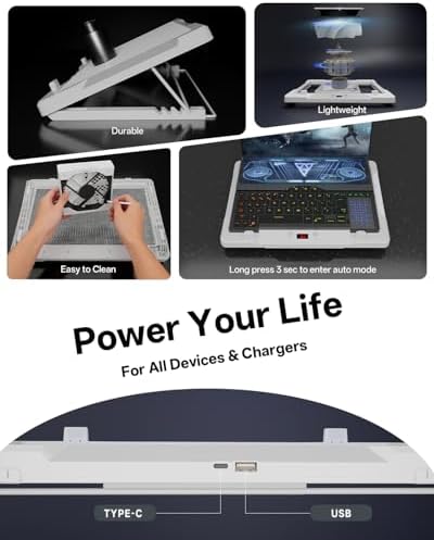 DEPGI Laptop Cooling Pad, Laptop Cooler Stand with 5.5" Movable Fan Easy to Clean, Auto Temp Sensor & 3-Speed Manual Control, Ultra Quiet ≤40dB for 14–17.3 Inch Laptops, White