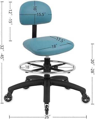 FSS Series Square seat (20"-28") seat Height Chair. Vinyl-for Office, Garage, Desk, Shop, Computer, Doctor, Medical, Easy to Clean! 18" Footring (Aqua, Mid Stool, Rubber Roller Casters)