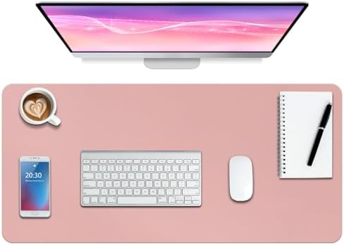 Boutilon Leather Desk Pad Protector,Non-Slip Mouse Pad,Laptop Desk Pad,Office Mouse Mat,Waterproof Leather Desk Blotter,Desk Writing Pad for Office and Home (XL-Pink,35.4"x 15.7")