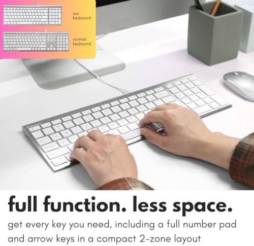 Macally Compact Wired Keyboard for Mac with Number Pad, Dual USB-C + USB-A, Silver