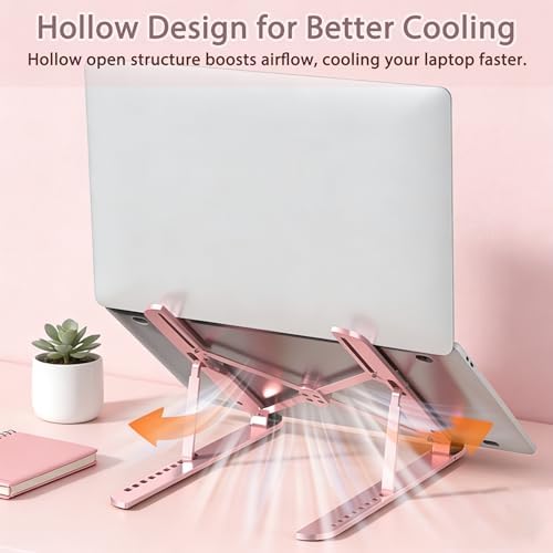 Ergonomic Foldable Computer Stand, 10-Level Height Adjustable Aluminum Laptop Stand, Compatible with 17.3 Inch Laptops, Tablets & Drawing Tablets, for MacBook, HP, Lenovo, Dell (Pink)