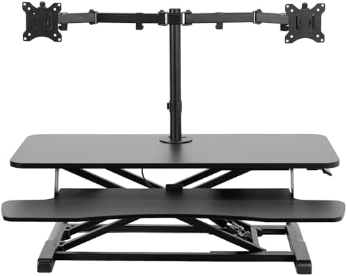 VIVO Black 36 in Standing Desk Converter with Monitor Stand, DESK-V036K-M2