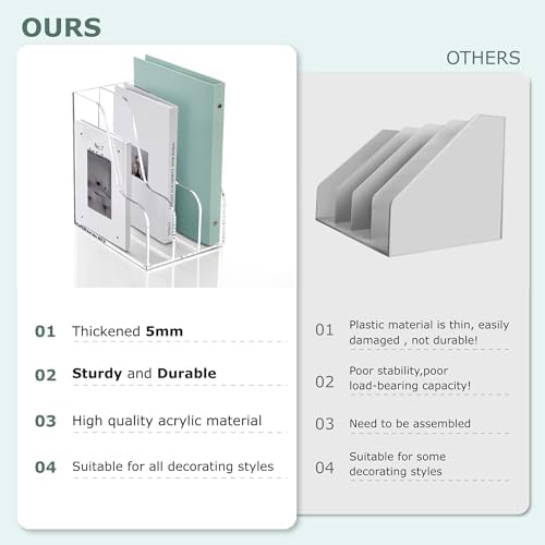 SANRUI Clear Vertical Magazine File Holder, Acrylic Desk Organizer and Storage Bins Holding for Magazines Binders, Notebooks, Envelopes A4 Folder Binder Holders Sorter, 3 Compartments