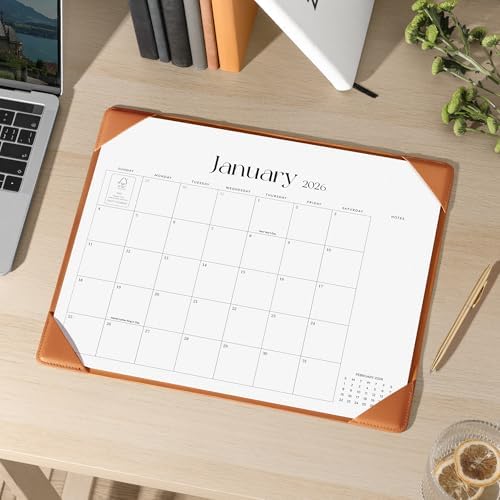 Cabbrix Desk Calendar 2026 with Desktop Mat, Simplified Medium Desk Pad Calendar 15" x 12" July 2026 to June 2027, Desk Blotter Calendar for Home School and Office (Brown)