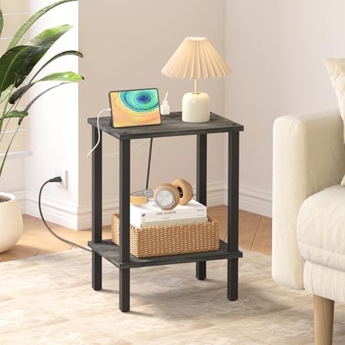TUTOTAK End Table with Charging Station, Side Table Set of 2, Nightstand