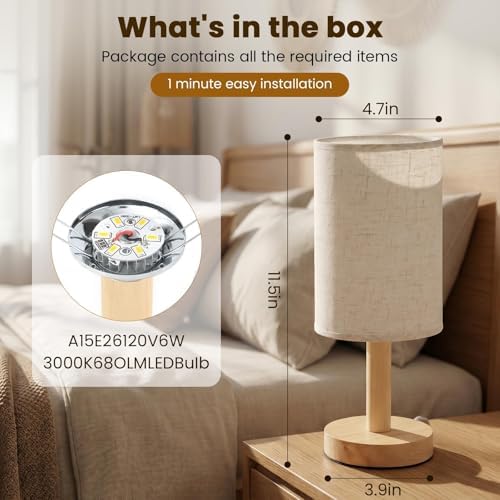 Small Table Lamp Set of 2, Round Tall Bedside Lamps