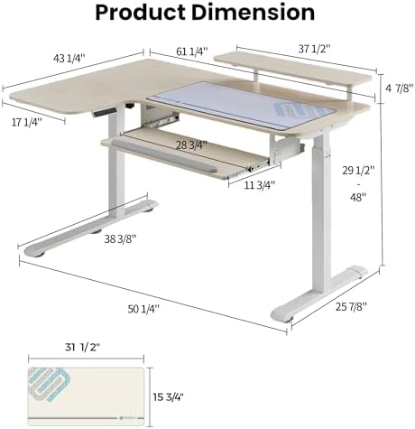 EUREKA ERGONOMIC 55 Inch L Shaped Electric Standing Desk, Height Adjustable Computer Gaming Desk with Keyboard Tray, Mouse Pad, Home Office Work, Maple Wood, Left Side