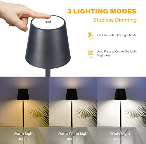 CHLORANTHUS 2 Pack Cordless Table Lamps, 3 Colors Stepless Dimming, 5000mAh Rechargeable Battery LED Desk Lamp for Bedroom/Couple Dinner/Desk/Cafe/Dining Room/Terrace