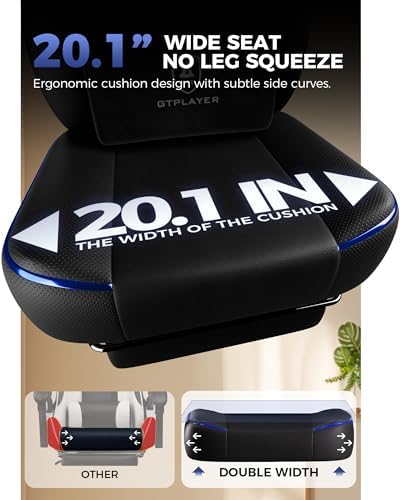 GTPLAYER Big and Tall Gaming Chair with Footrest, High Back Ergonomic Office Chair for Adults, Heavy Duty 350 lbs Capacity, Premium Leather & Iridescent Trim, ACE-Armor, Blue