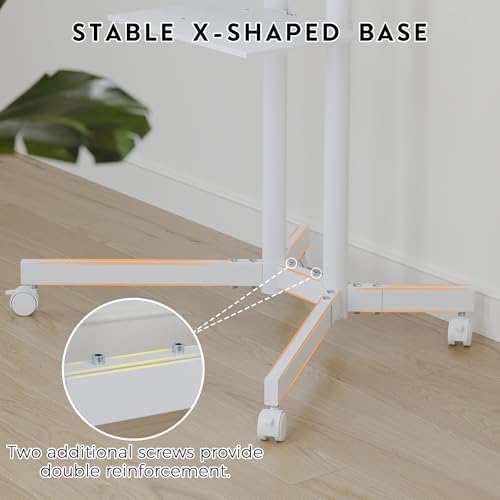 BONTEC Rolling TV Stand with Tilt, Mobile TV Cart for 32–85 Inch TVs, White