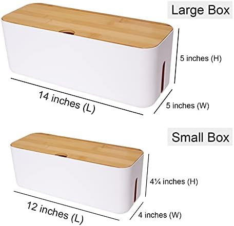 Changsuo Cable Management Box Set Cable Organizer Boxes for Extension Cord Power Stripe Surge Protector Wire Management Organizer Cover Hider for Desk Home Office Kitchen (Small & Large White)