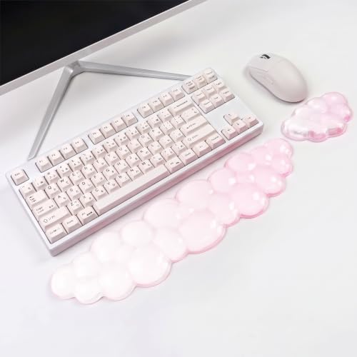 Gel Cloud Wrist Rest for Keyboard and Mouse Gradient Light Pink Clear Keyboard Wrist Rest Transparent Ergonomic Cute Cool Mouse Wrist Pad Silicone Non-Slip Wrist Pad for Computer Gaming Laptop Office