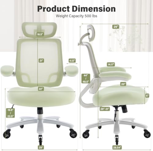 Big and Tall Office Chair with 500 LBS Capacity and Memory Foam Seat, Green