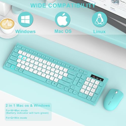 Wireless Keyboard and Mouse Combo Silent for Office and Home(Tifany Blue-B)