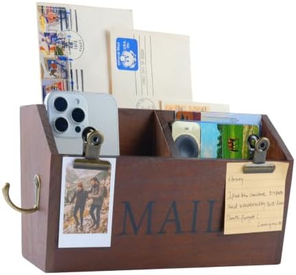 DLQuarts Solid Wood Mail Organizer Countertop or Wall Mounted, Rustic Brown