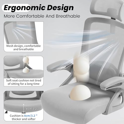 Fizzin Gray Office Chair, Mesh Desk Chair with Adjustable Lumbar Support